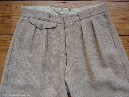 Vintage Mens 1950s Burton Harris Tweed Plus Fours Suit Beige Herringbone Jacket Trousers 37"