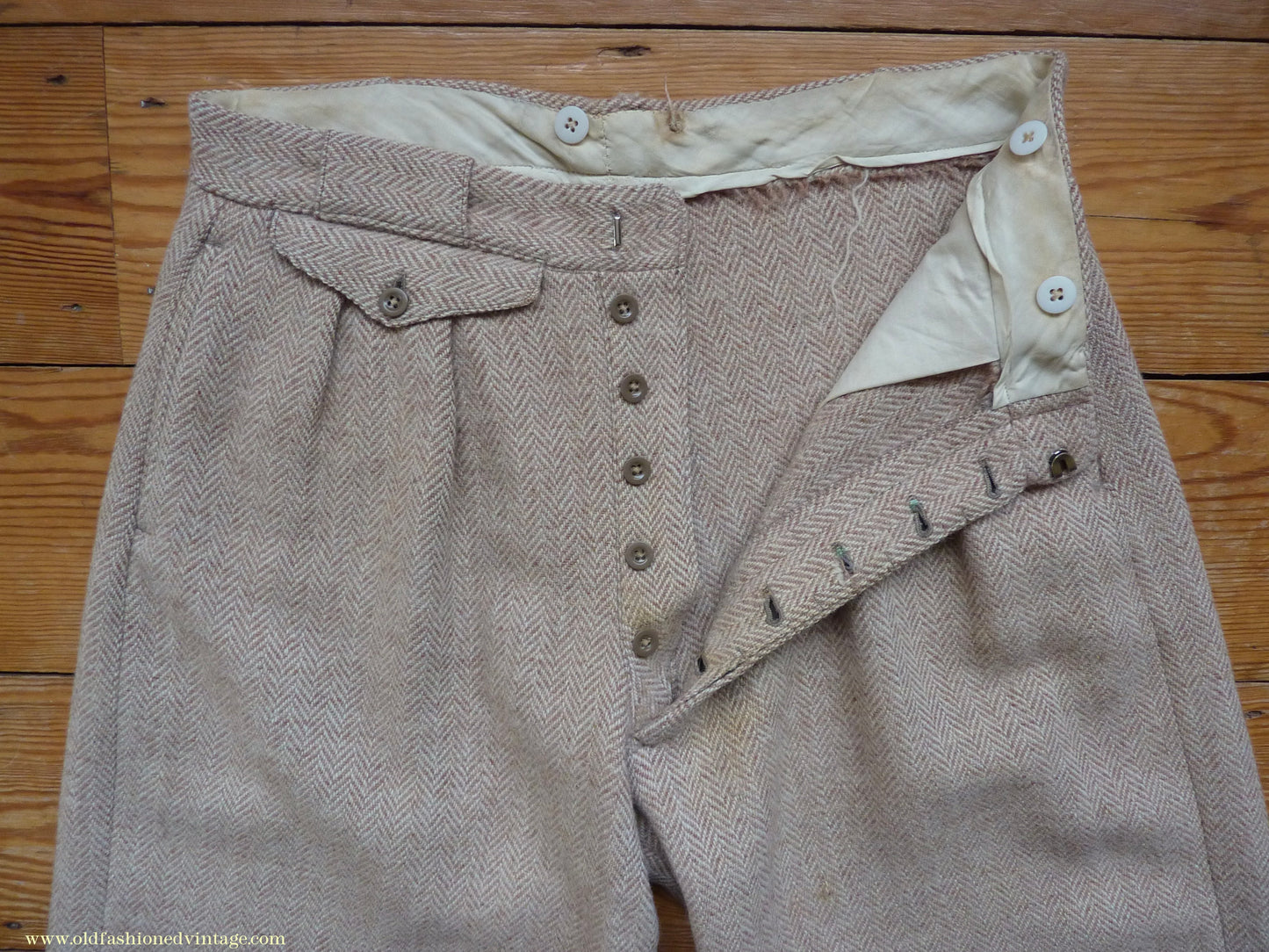 Vintage Mens 1950s Burton Harris Tweed Plus Fours Suit Beige Herringbone Jacket Trousers 37"