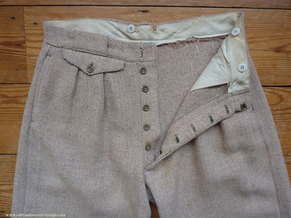 Vintage Mens 1950s Burton Harris Tweed Plus Fours Suit Beige Herringbone Jacket Trousers 37"