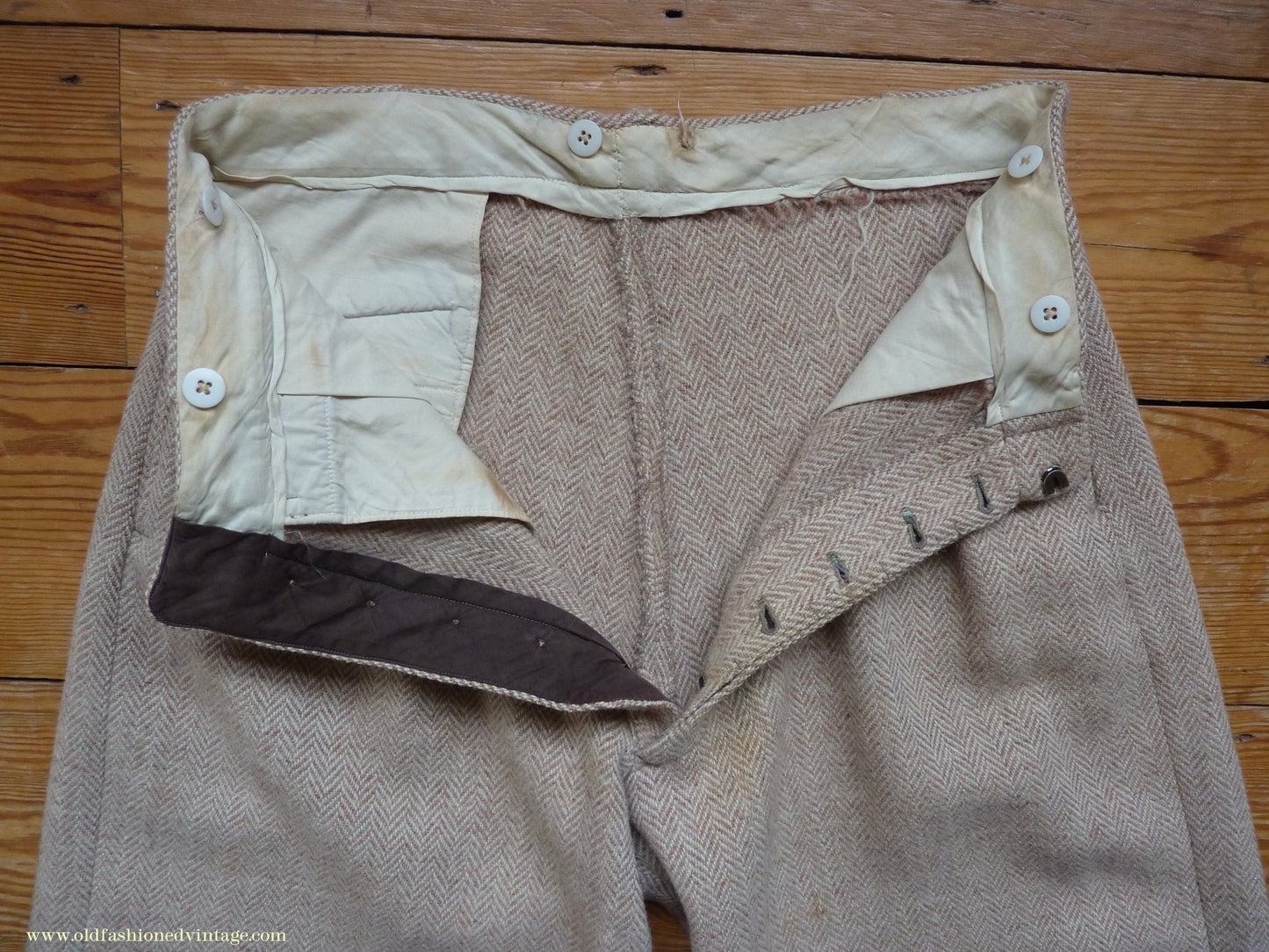Vintage Mens 1950s Burton Harris Tweed Plus Fours Suit Beige Herringbone Jacket Trousers 37"