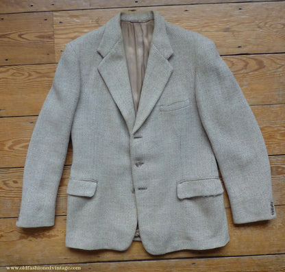 Vintage Mens 1950s Burton Harris Tweed Plus Fours Suit Beige Herringbone Jacket Trousers 37"
