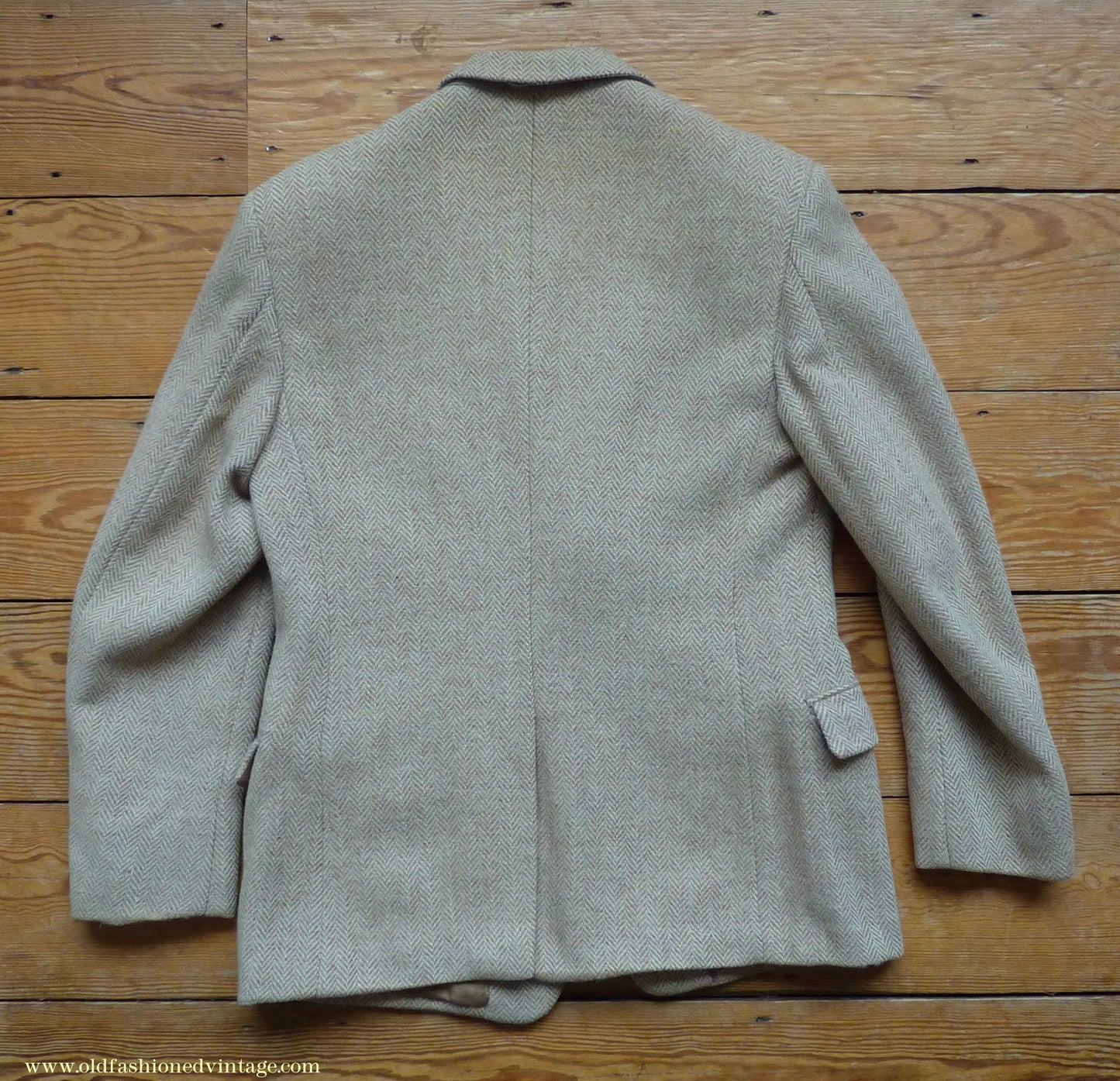 Vintage Mens 1950s Burton Harris Tweed Plus Fours Suit Beige Herringbone Jacket Trousers 37"