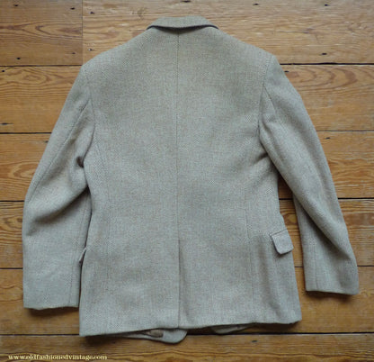 Vintage Mens 1950s Burton Harris Tweed Plus Fours Suit Beige Herringbone Jacket Trousers 37"