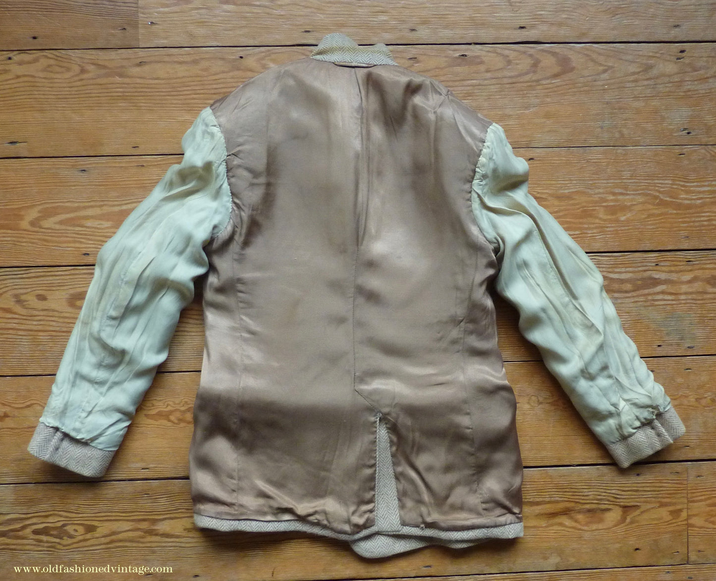 Vintage Mens 1950s Burton Harris Tweed Plus Fours Suit Beige Herringbone Jacket Trousers 37"