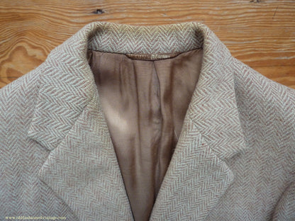 Vintage Mens 1950s Burton Harris Tweed Plus Fours Suit Beige Herringbone Jacket Trousers 37"