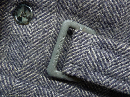 Vintage Mens 1930s 1940s Double Breasted Overcoat Coat Dark Blue Grey Herringbone Wool Tweed DB Belted 38"