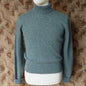Old Fashioned Garments Vintage Reproduction 1940s Mens Polo Neck Jumper Grey Green Melange Roll Turtle Sweater S/M