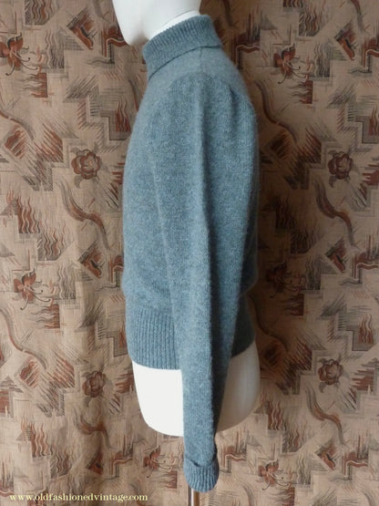 Old Fashioned Garments Vintage Reproduction 1940s Mens Polo Neck Jumper Grey Green Melange Roll Turtle Sweater S/M