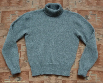 Old Fashioned Garments Vintage Reproduction 1940s Mens Polo Neck Jumper Grey Green Melange Roll Turtle Sweater S/M