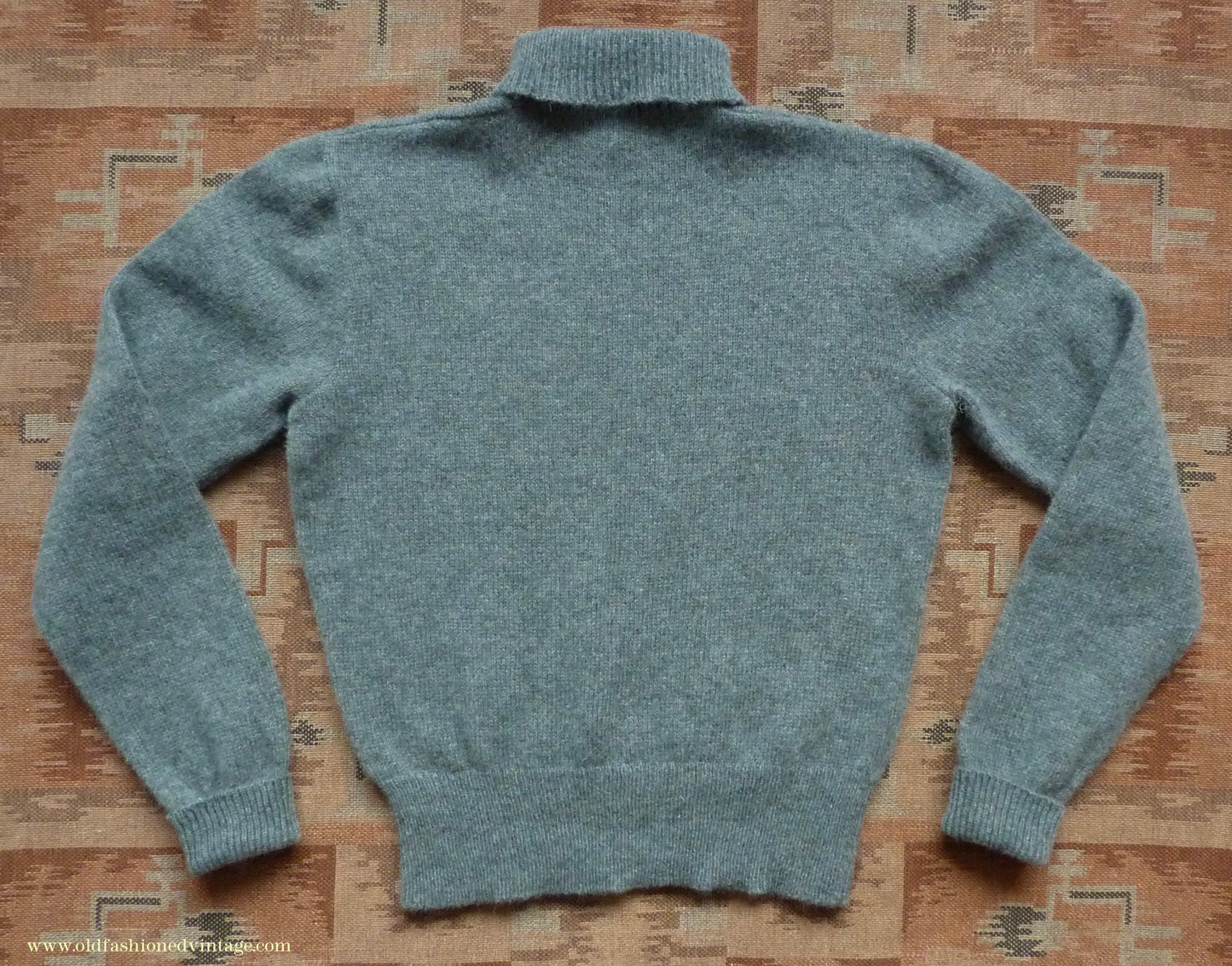 Old Fashioned Garments Vintage Reproduction 1940s Mens Polo Neck Jumper Grey Green Melange Roll Turtle Sweater S/M