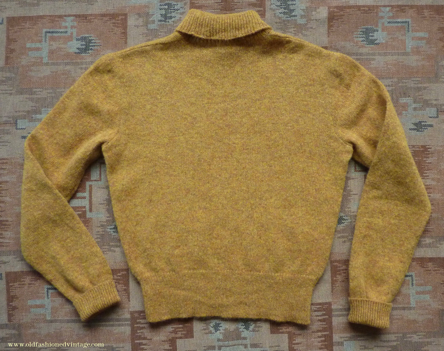 Old Fashioned Garments Vintage Reproduction 1940s Mens Polo Neck Jumper Mustard Brown Melange Roll Turtle Sweater M