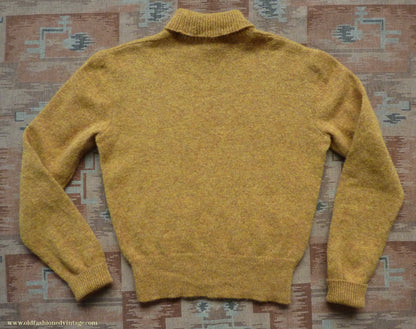 Old Fashioned Garments Vintage Reproduction 1940s Mens Polo Neck Jumper Mustard Brown Melange Roll Turtle Sweater M