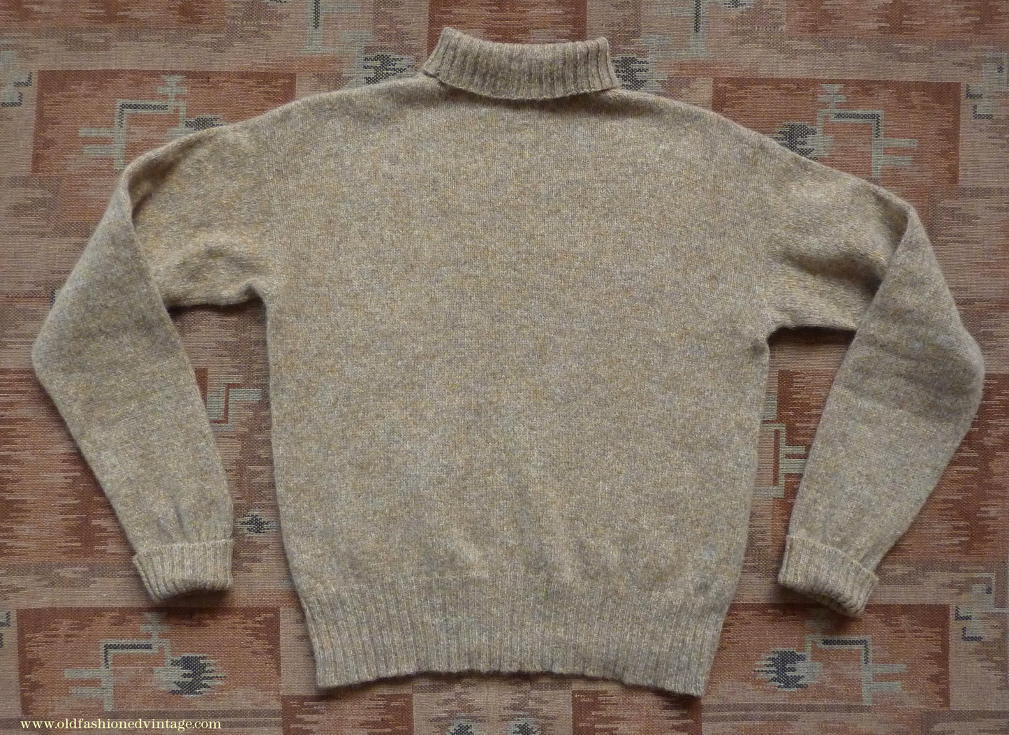 Old Fashioned Garments Vintage Reproduction 1940s Mens Roll Neck Jumper Natural Straw Beige Melange Polo Turtle Sweater M