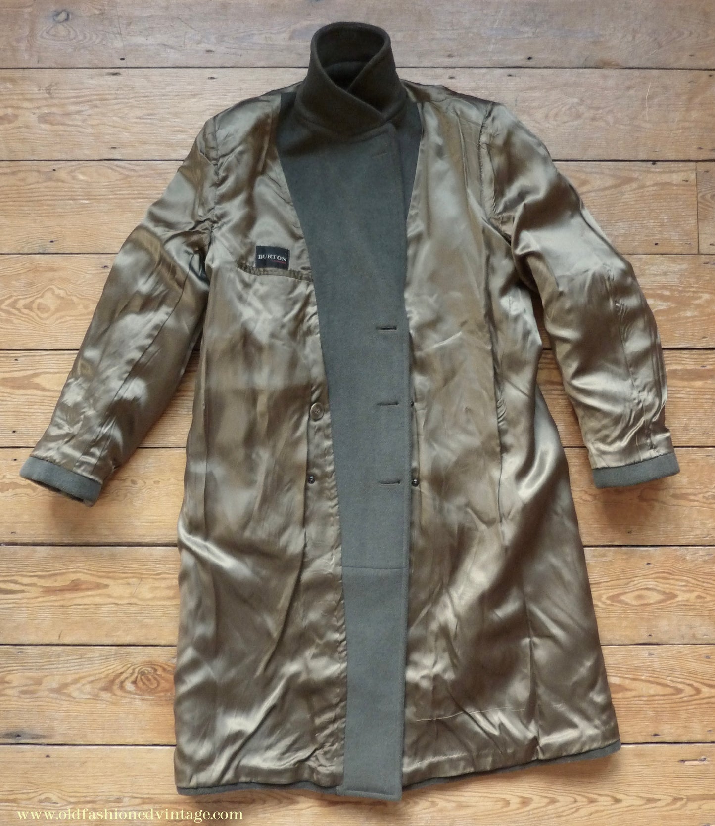 Vintage 1950s Mens Burtons Double Breasted Overcoat Coat Brownish Olive Green Herringbone Wool DB Belted 40"/42"