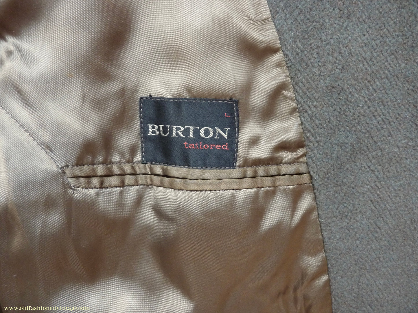 Vintage 1950s Mens Burtons Double Breasted Overcoat Coat Brownish Olive Green Herringbone Wool DB Belted 40"/42"