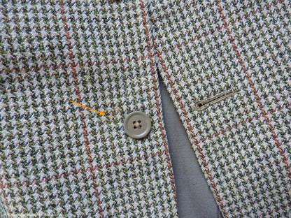 Vintage Mens 1950s Bespoke Tweed 3 Piece Suit Green Fawn Grey Houndstooth Wool Orange Windowpane 44"