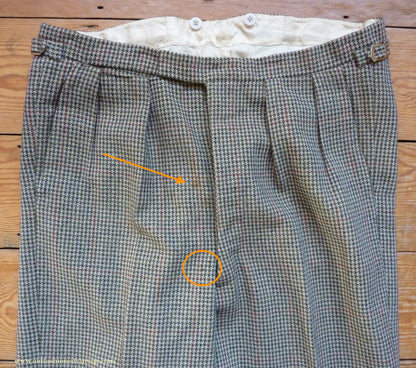Vintage Mens 1950s Bespoke Tweed 3 Piece Suit Green Fawn Grey Houndstooth Wool Orange Windowpane 44"