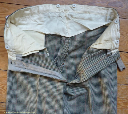 Vintage Mens 1950s Bespoke Tweed 3 Piece Suit Green Fawn Grey Houndstooth Wool Orange Windowpane 44"