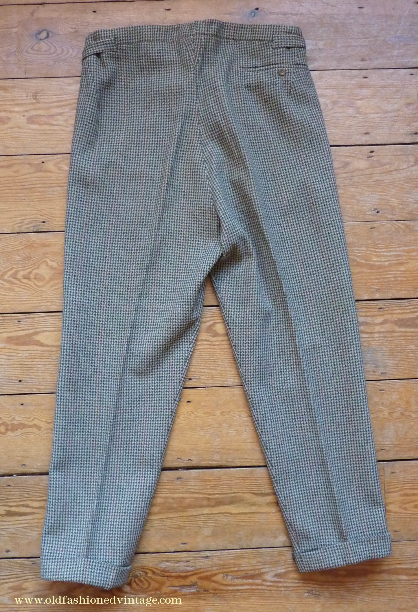 Vintage Mens 1950s Bespoke Tweed 3 Piece Suit Green Fawn Grey Houndstooth Wool Orange Windowpane 44"