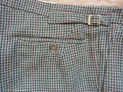 Vintage Mens 1950s Bespoke Tweed 3 Piece Suit Green Fawn Grey Houndstooth Wool Orange Windowpane 44"