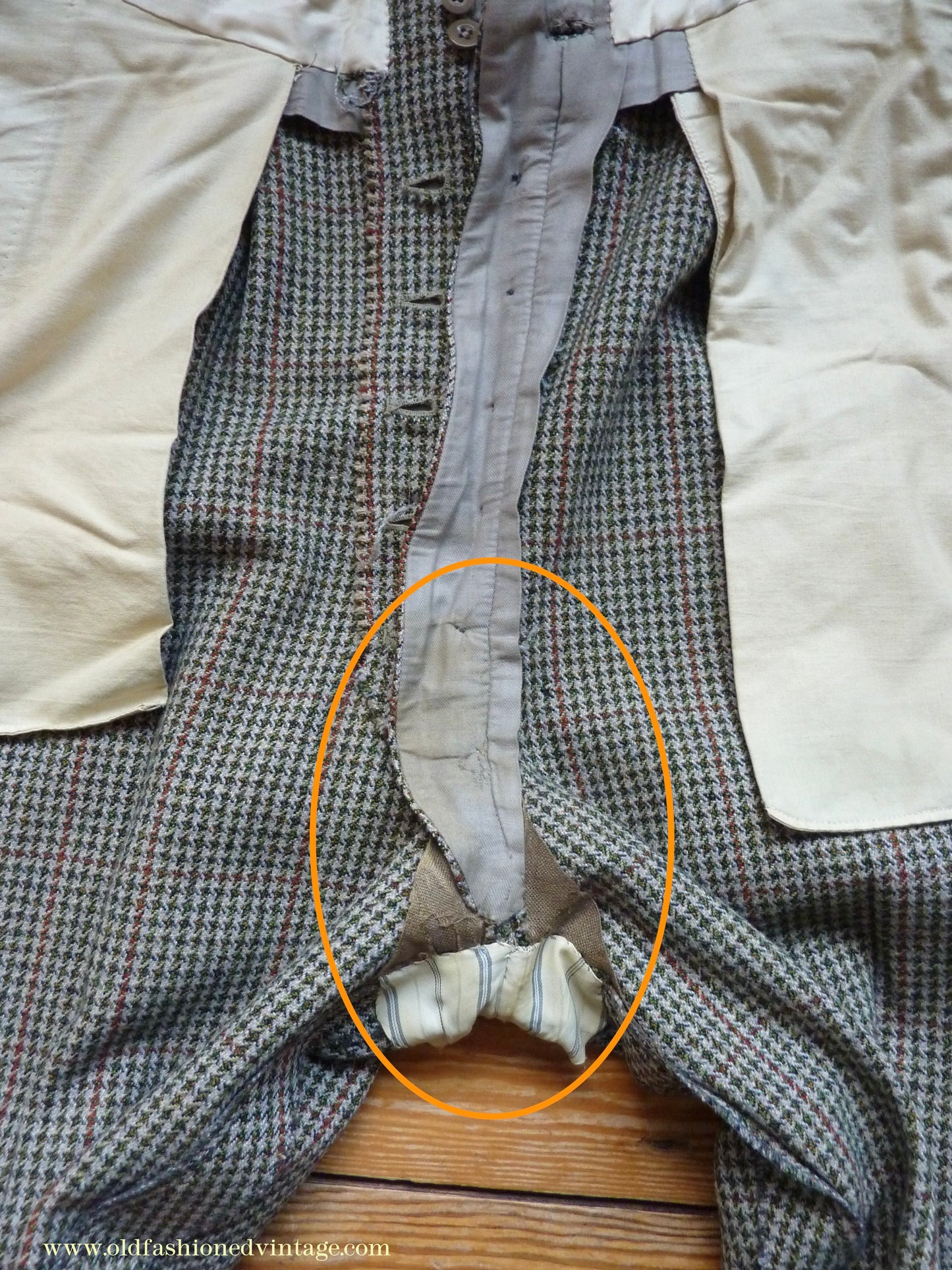 Vintage Mens 1950s Bespoke Tweed 3 Piece Suit Green Fawn Grey Houndstooth Wool Orange Windowpane 44"