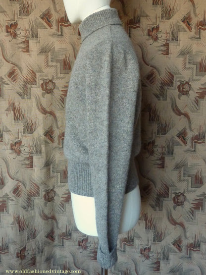 Old Fashioned Garments Vintage Reproduction 1940s Mens Polo Neck Jumper Stone Grey Brown Melange Roll Turtle Sweater M/L