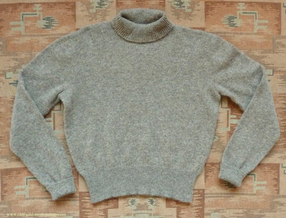 Old Fashioned Garments Vintage Reproduction 1940s Mens Polo Neck Jumper Stone Grey Brown Melange Roll Turtle Sweater M/L