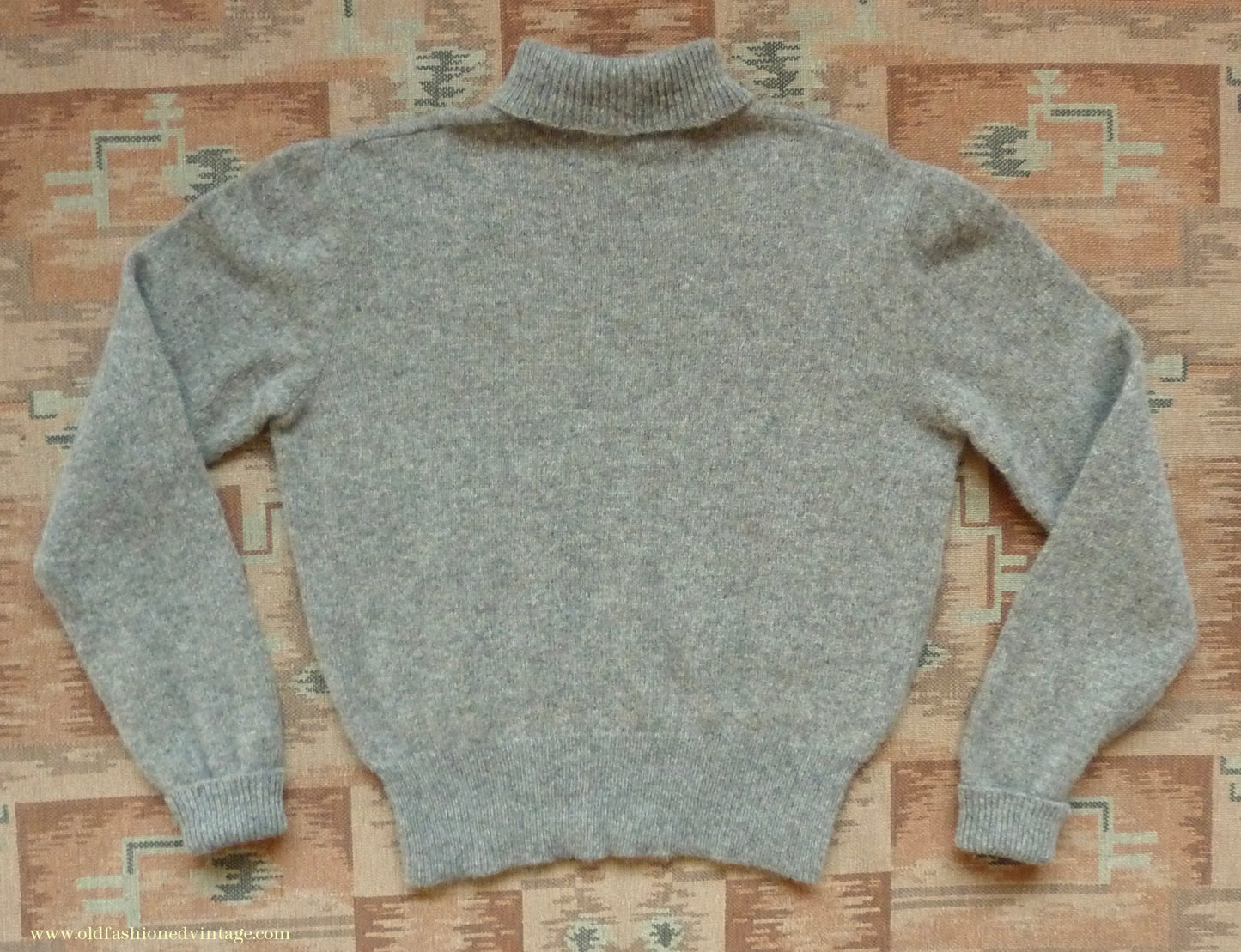 Old Fashioned Garments Vintage Reproduction 1940s Mens Polo Neck Jumper Stone Grey Brown Melange Roll Turtle Sweater M/L