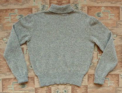 Old Fashioned Garments Vintage Reproduction 1940s Mens Polo Neck Jumper Stone Grey Brown Melange Roll Turtle Sweater M/L