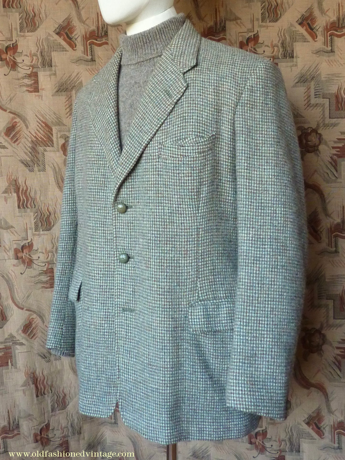 Vintage Mens 1950s Selfridges Harris Tweed Sports Jacket Green Brown 42"