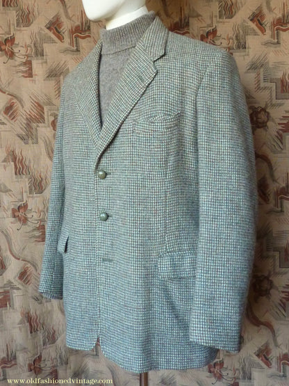 Vintage Mens 1950s Selfridges Harris Tweed Sports Jacket Green Brown 42"