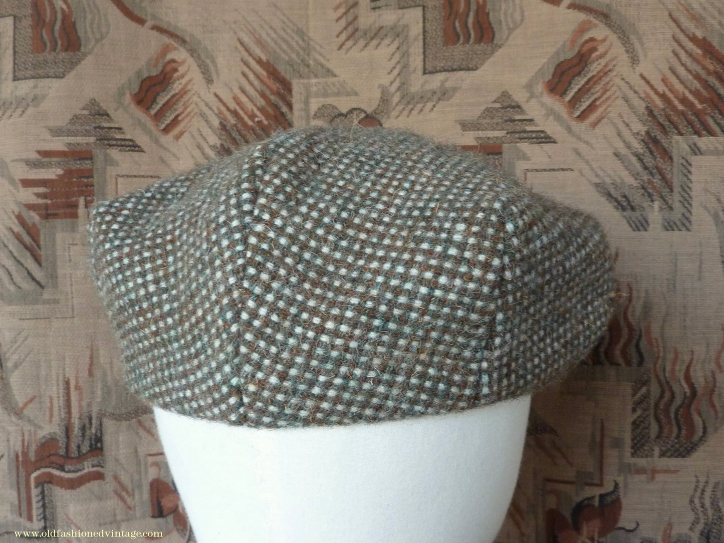 Vintage Mens Reproduction 1930s Style Retro Sport 8 Dart Flat Cap Green Brown Check Tweed 57cm