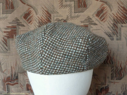 Vintage Mens Reproduction 1930s Style Retro Sport 8 Dart Flat Cap Green Brown Check Tweed 57cm