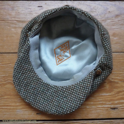 Vintage Mens Reproduction 1930s Style Retro Sport 8 Dart Flat Cap Green Brown Check Tweed 57cm