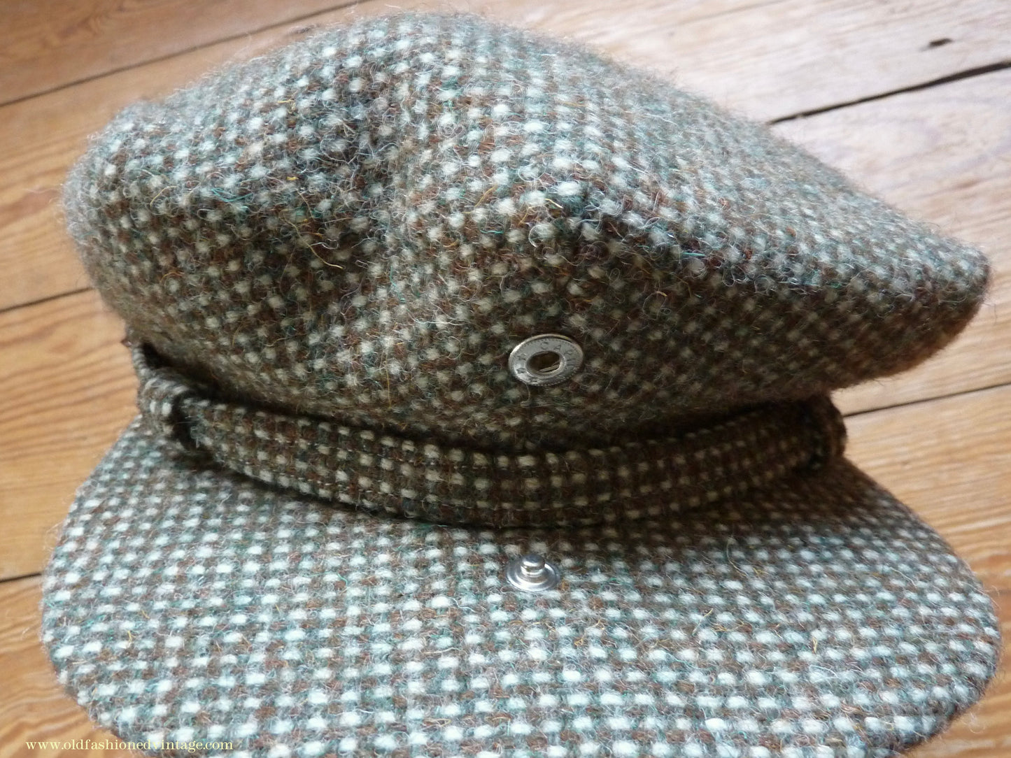 Vintage Mens Reproduction 1930s Style Retro Sport 8 Dart Flat Cap Green Brown Check Tweed 57cm