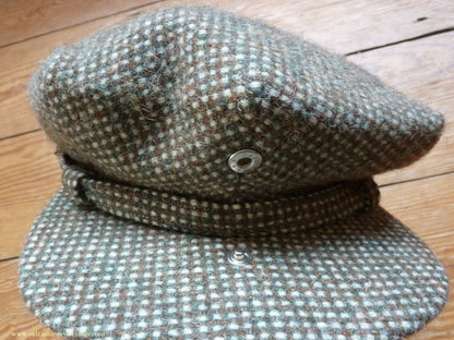 Vintage Mens Reproduction 1930s Style Retro Sport 8 Dart Flat Cap Green Brown Check Tweed 57cm