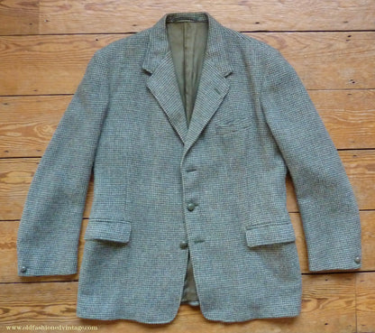 Vintage Mens 1950s Selfridges Harris Tweed Sports Jacket Green Brown 42"