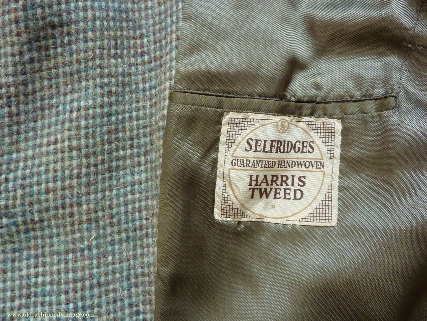 Vintage Mens 1950s Selfridges Harris Tweed Sports Jacket Green Brown 42"