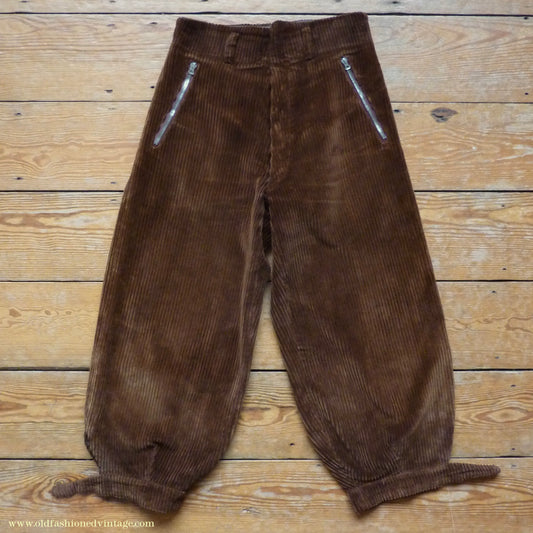 Vintage Mens 1940s Italian Bespoke Jumbo Corduroy Plus Fours Cords +4s Trousers Knickers Breeks Gingery Brown 30"
