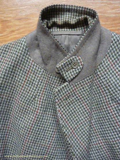 Vintage Mens 1950s Bespoke Tweed 3 Piece Suit Green Fawn Grey Houndstooth Wool Orange Windowpane 44"