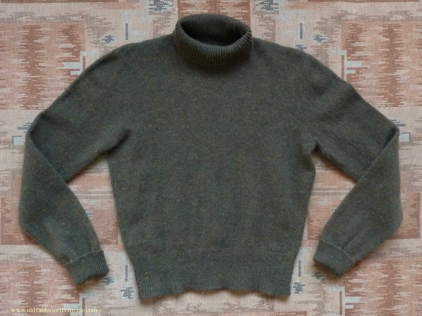 Old Fashioned Garments Vintage Reproduction 1940s Mens Polo Neck Jumper Loden Green Roll Turtle Sweater S