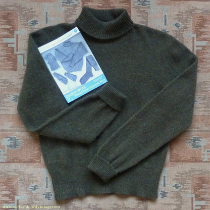 Old Fashioned Garments Vintage Reproduction 1940s Mens Polo Neck Jumper Loden Green Roll Turtle Sweater S