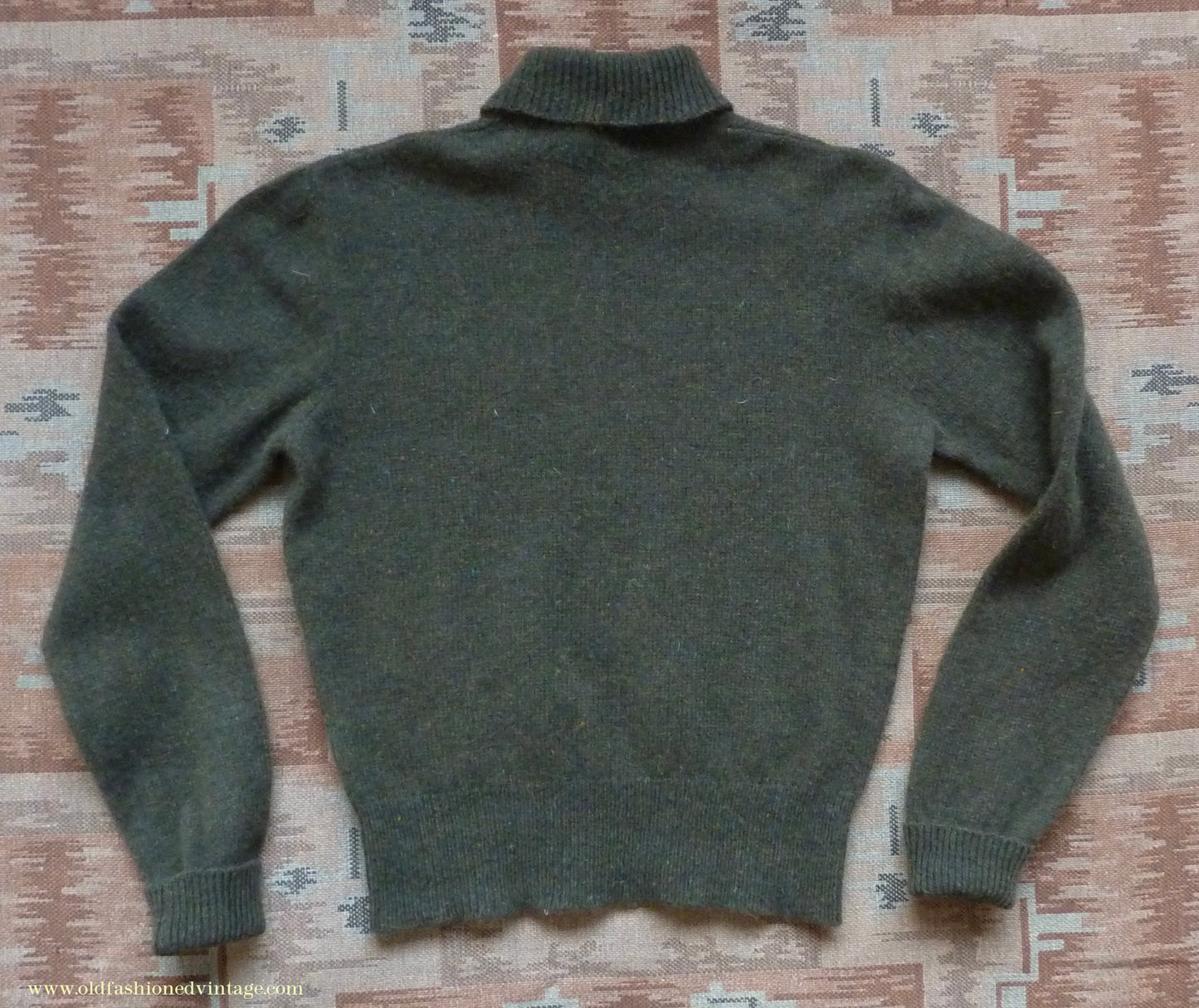 Old Fashioned Garments Vintage Reproduction 1940s Mens Polo Neck Jumper Loden Green Roll Turtle Sweater S