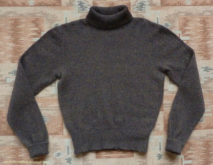 Old Fashioned Garments Vintage Reproduction 1940s Mens Polo Neck Jumper Dark Bronzy Brown Melange Roll Turtle Sweater XS