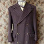 Vintage Mens 1940s Double Breasted Overcoat Coat Chocolate Brown Wool Back Belt 38"