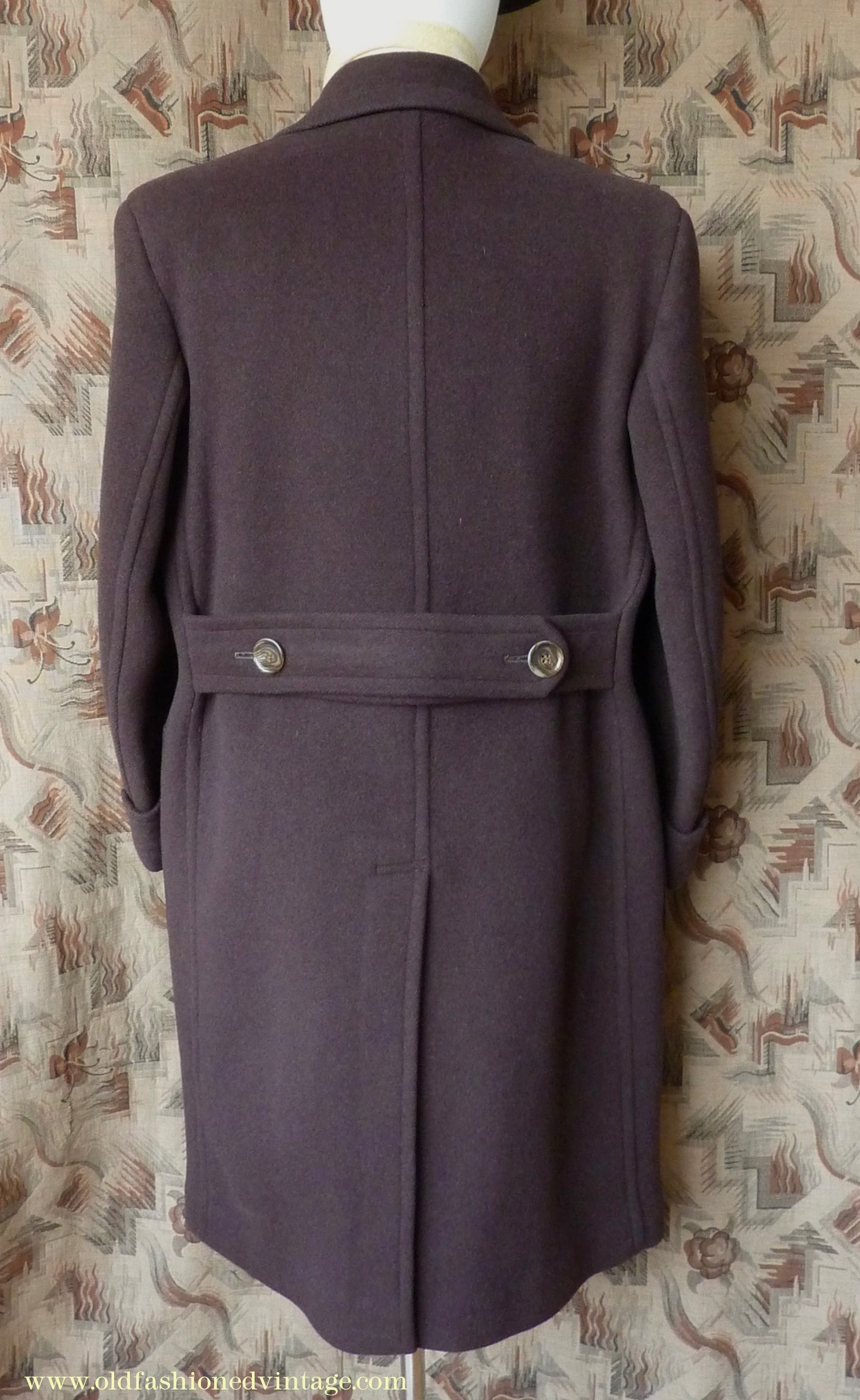 Vintage Mens 1940s Double Breasted Overcoat Coat Chocolate Brown Wool Back Belt 38"
