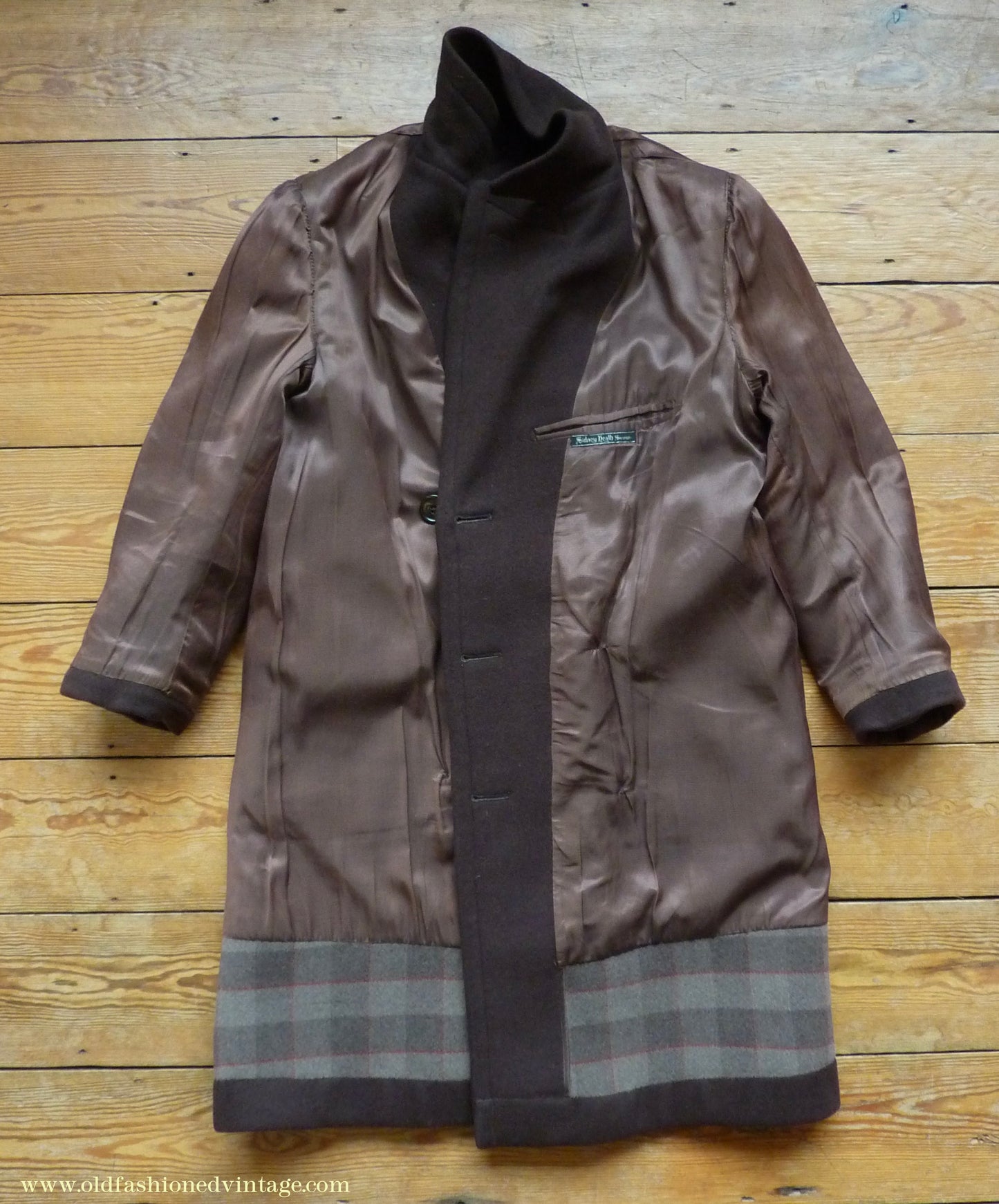 Vintage Mens 1940s Double Breasted Overcoat Coat Chocolate Brown Wool Back Belt 38"