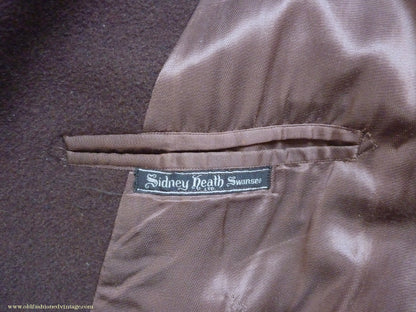Vintage Mens 1940s Double Breasted Overcoat Coat Chocolate Brown Wool Back Belt 38"