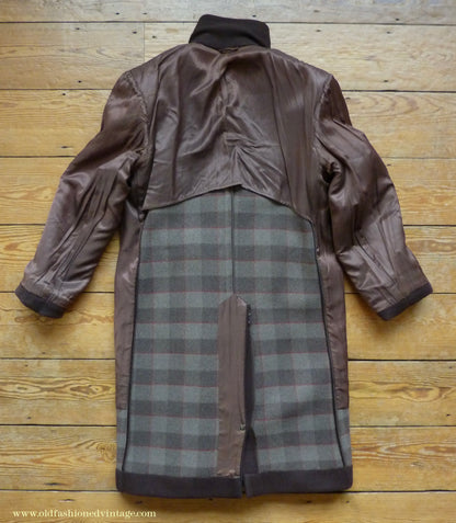 Vintage Mens 1940s Double Breasted Overcoat Coat Chocolate Brown Wool Back Belt 38"
