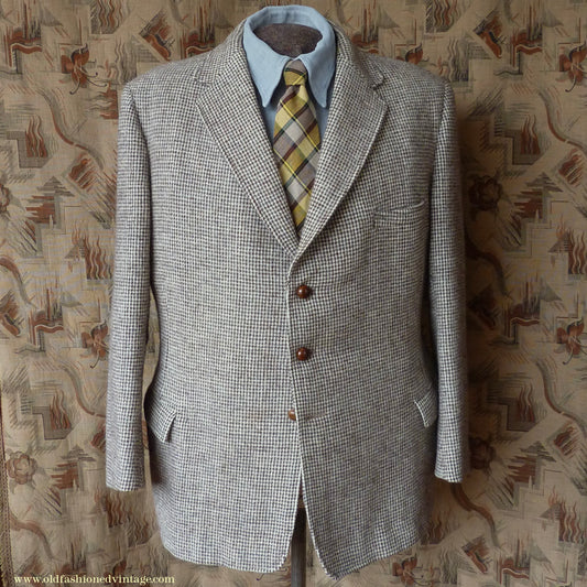 Vintage Mens 1950s Gaunson Harris Tweed Sports Jacket Grey Brown 44"